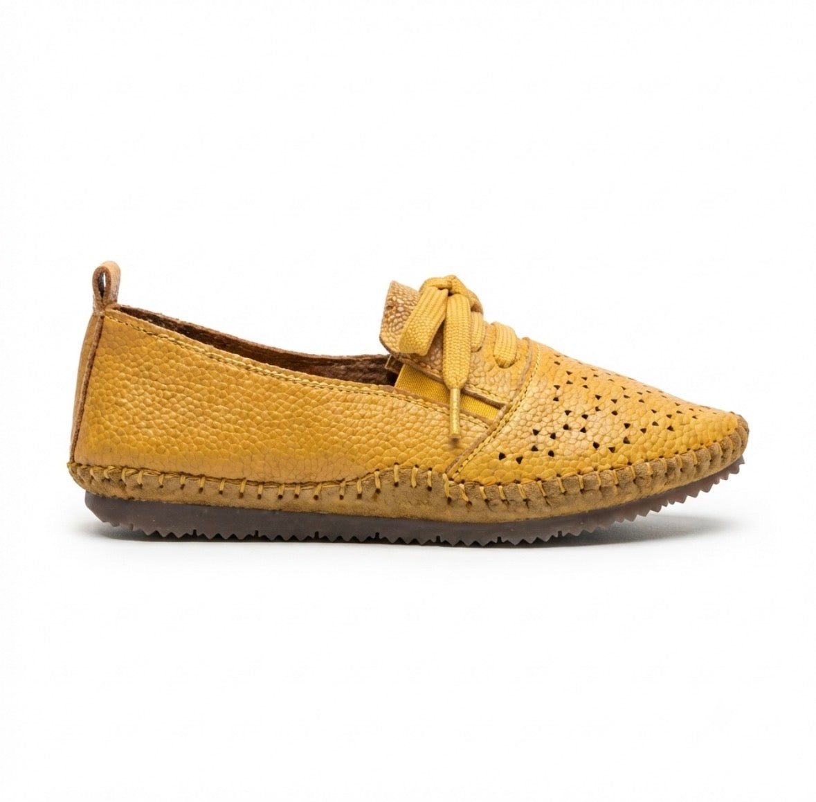 Iris Perforated Cushioned Lace Up Espadrille Loafers in Yellow - The Heels India