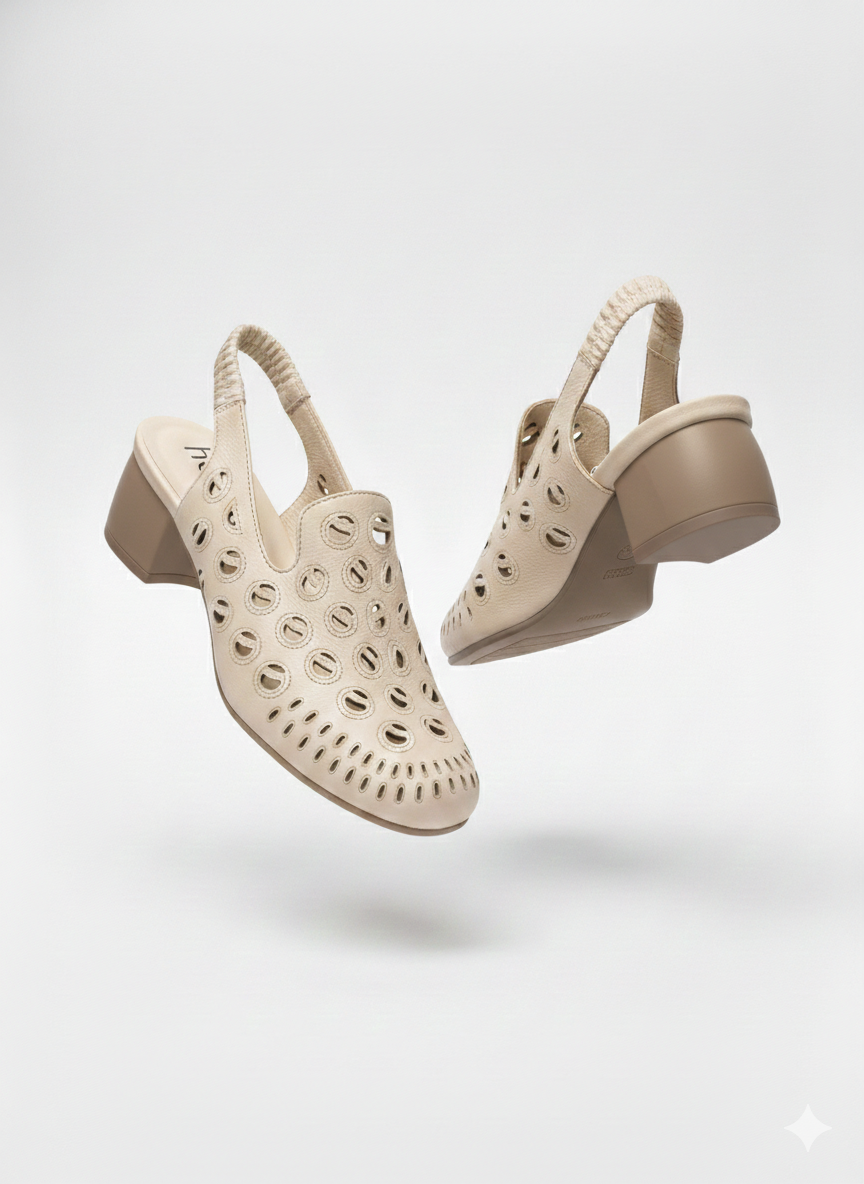 Sakina Premium Leather Perforated Slingback Summer Sandals - The Heels India