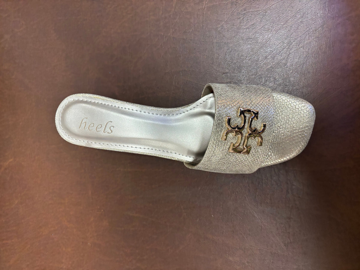 Klara Slip On Block Heel Mules in Gold - The Heels India