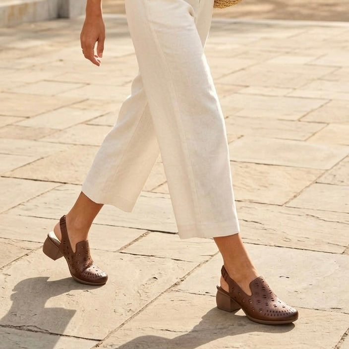 Sakina Premium Leather Perforated Slingback Summer Sandals - The Heels India