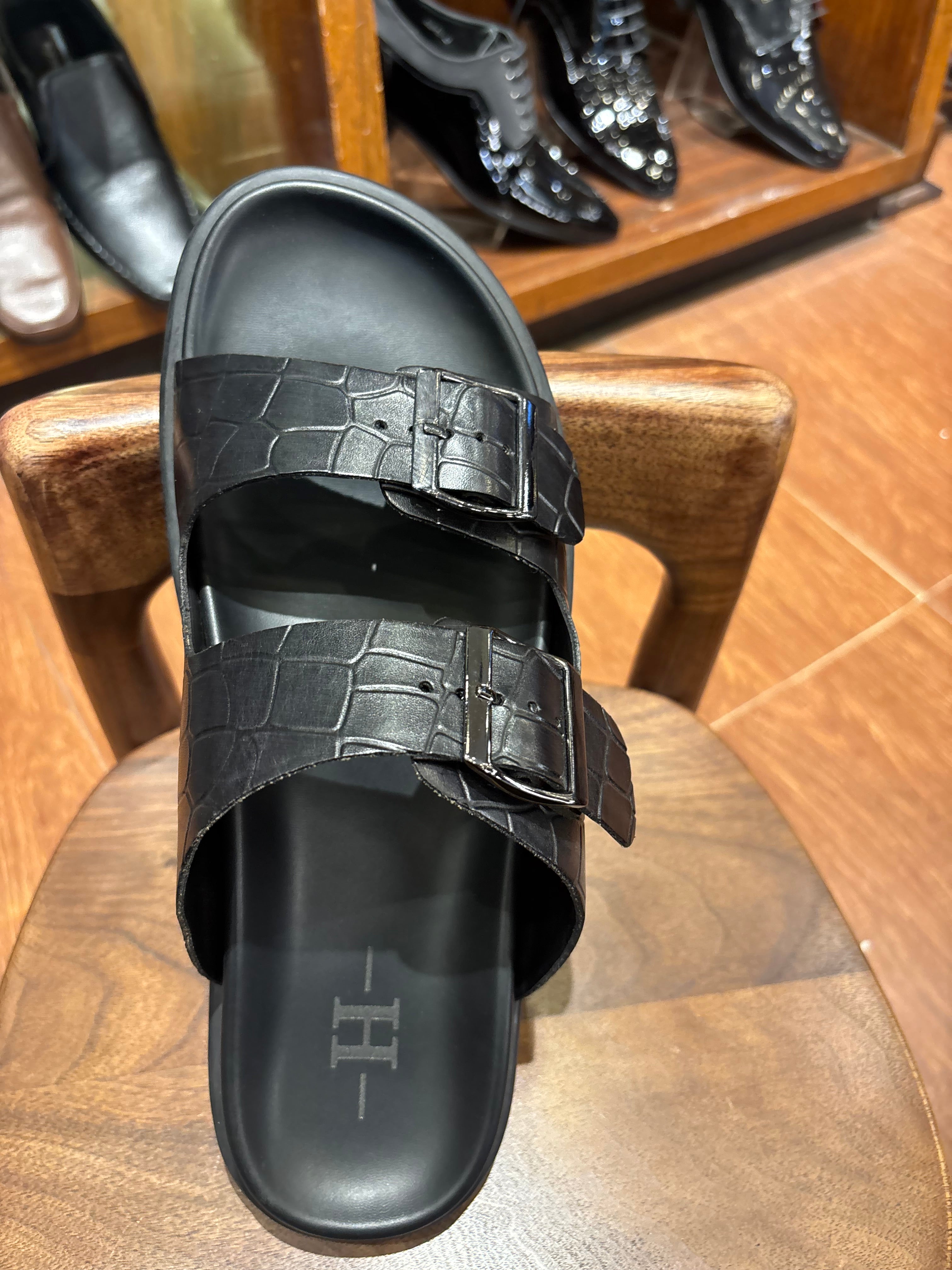 Lacroix Premium Leather Double Strap Sliders