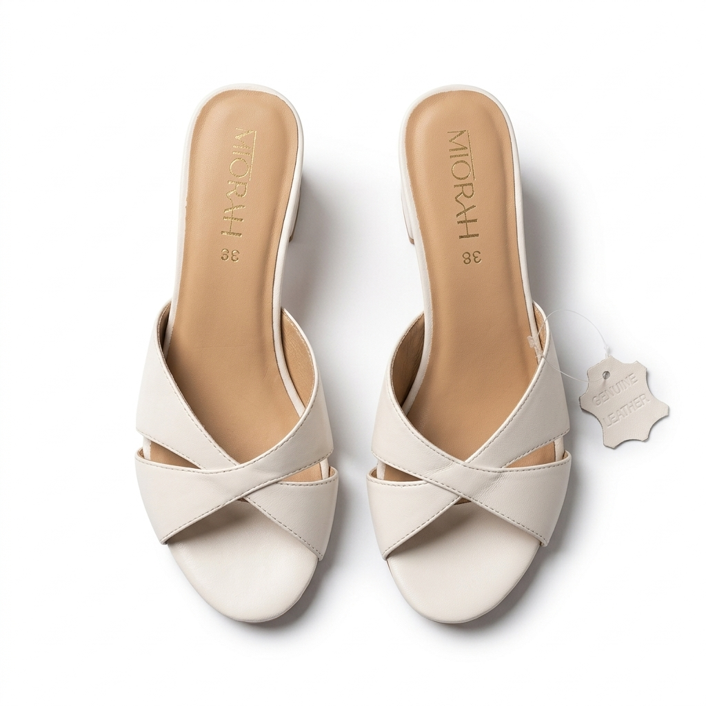 Josie Premium Leather Cross Peep Toe Block Heels