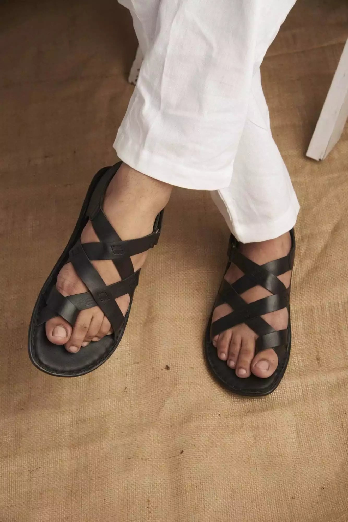 Leather crisscross ethnic sandals