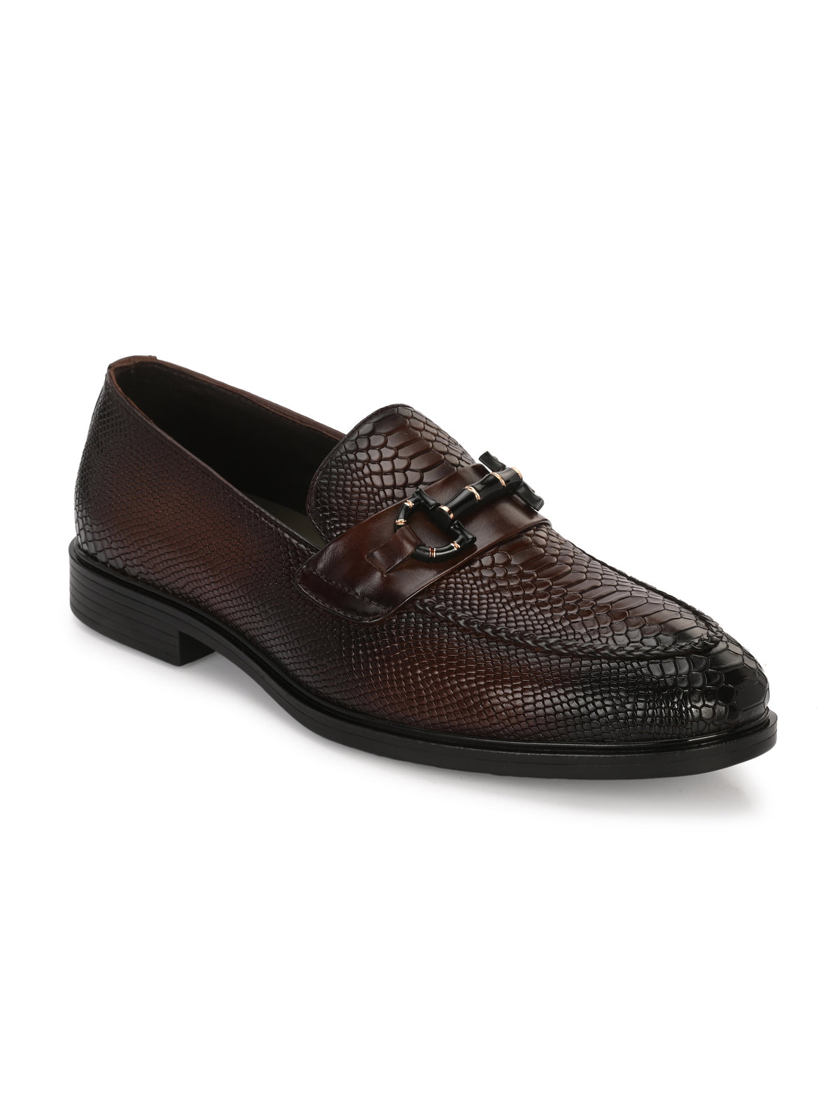 Oliver Textured Leather Buckle Loafers - The Heels India