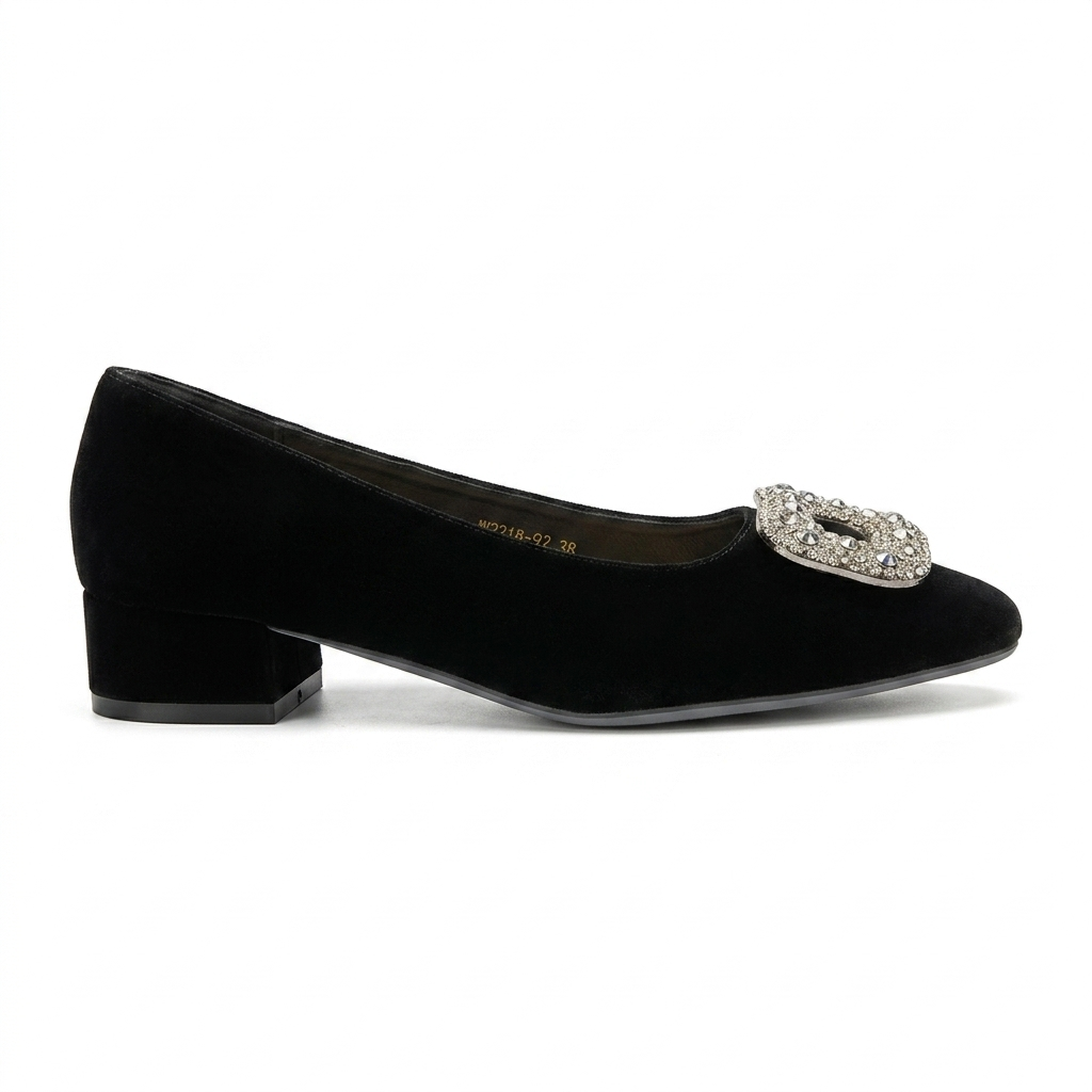 Eilish Velvet Block Heel Bling Pumps