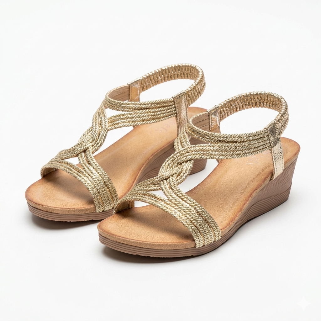 Cynthia Wedge Back Elastic Crochet Sandals
