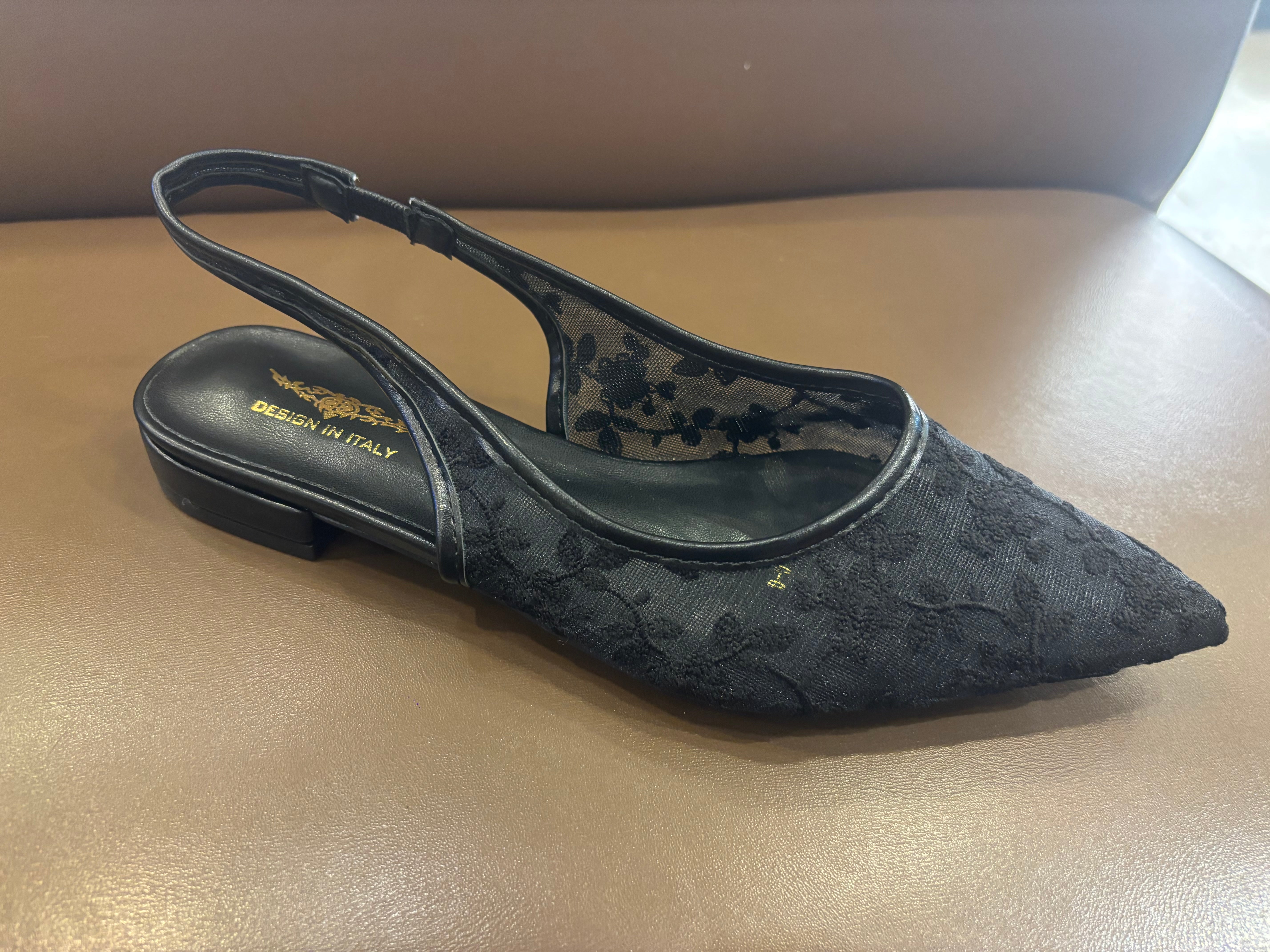Carmen Mesh Hand Embroidered Sling Back Pointed Ballerinas