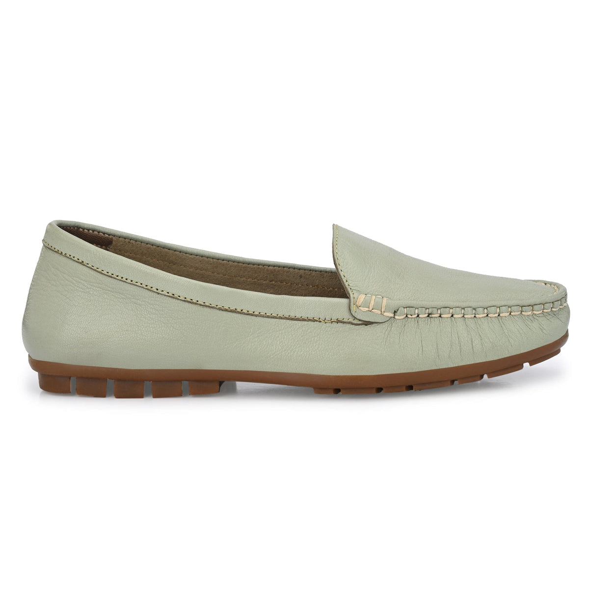 Light green loafer shoe on a white background