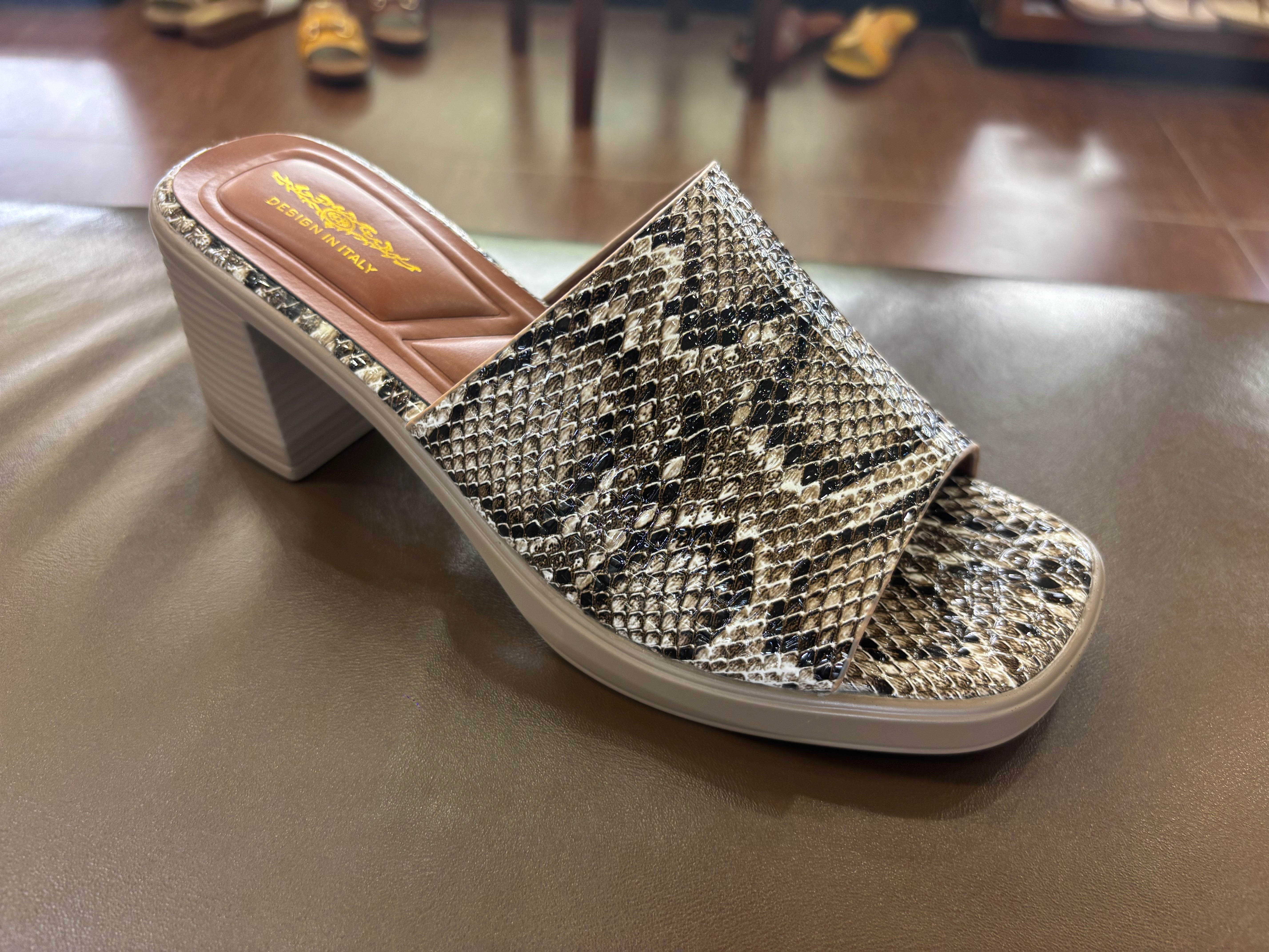 Alba Platform Snake Print Peep Toe Block Heels