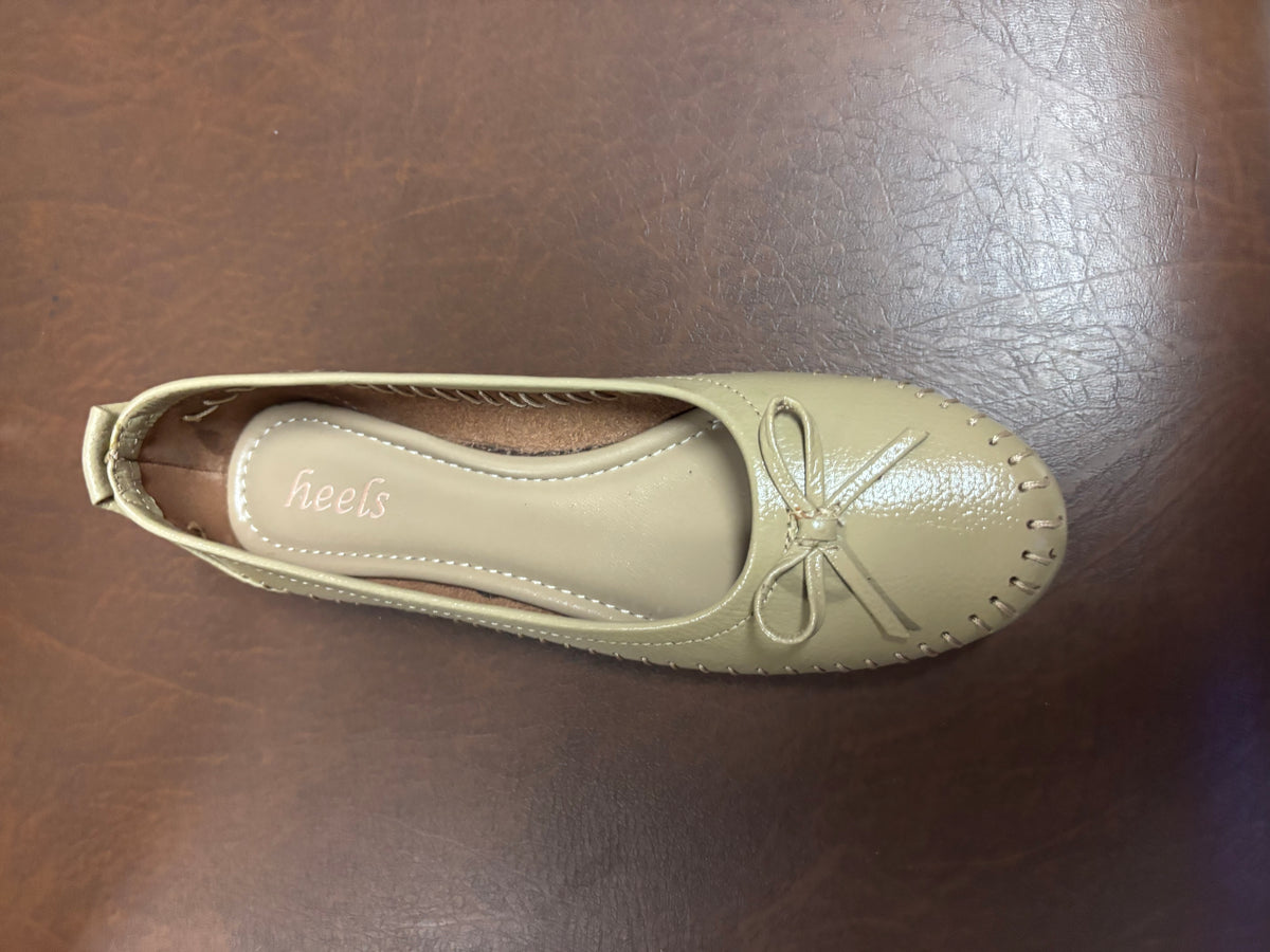 Melissa Leather Stitch Bow Flat Ballerinas in Beige - The Heels India
