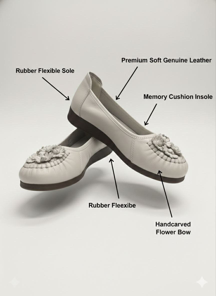 Flora Premium Leather Cushioned Ballerinas