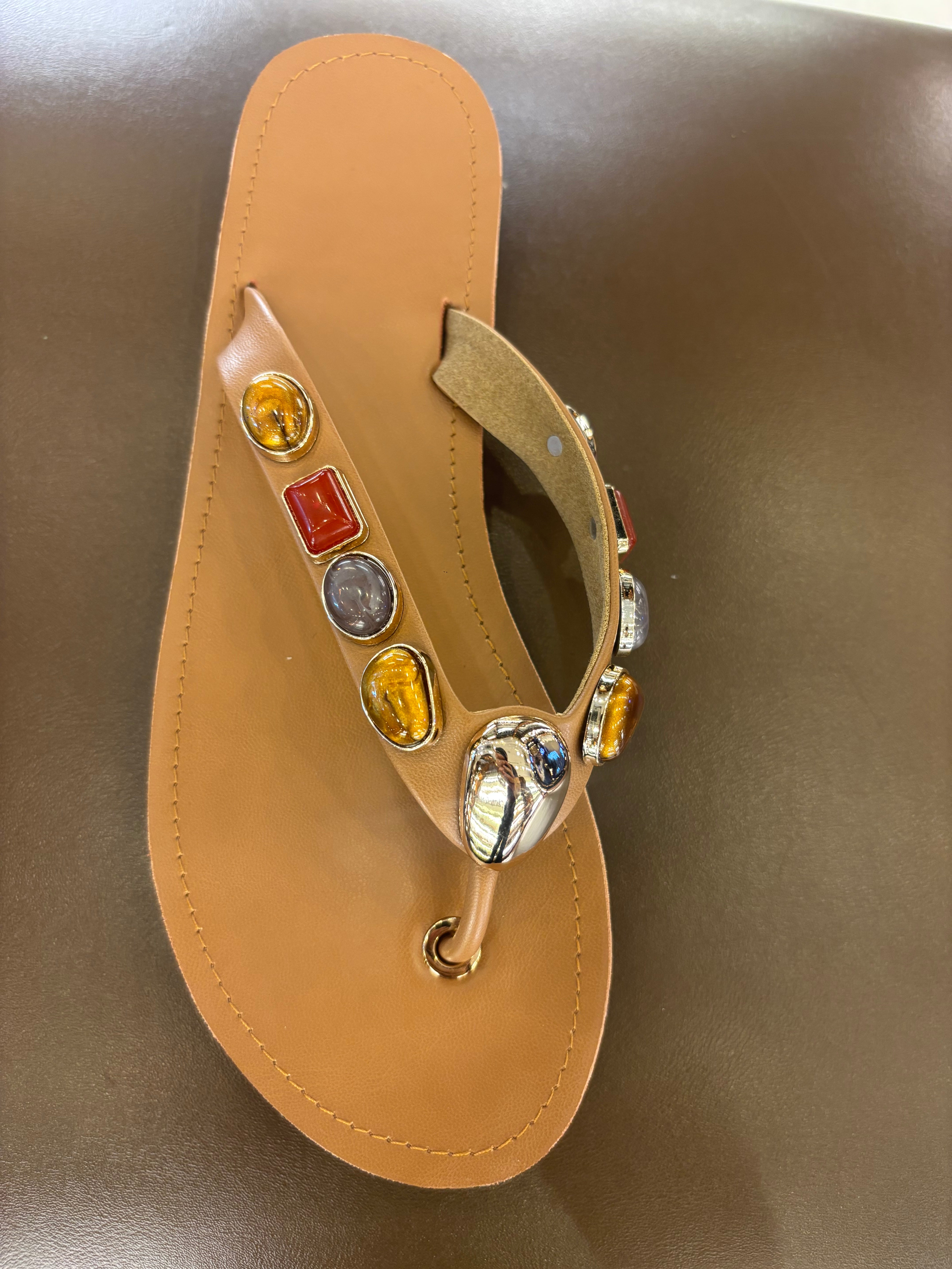 Norelle Cushioned Gemstone V Strap Comfort Summer Slippers