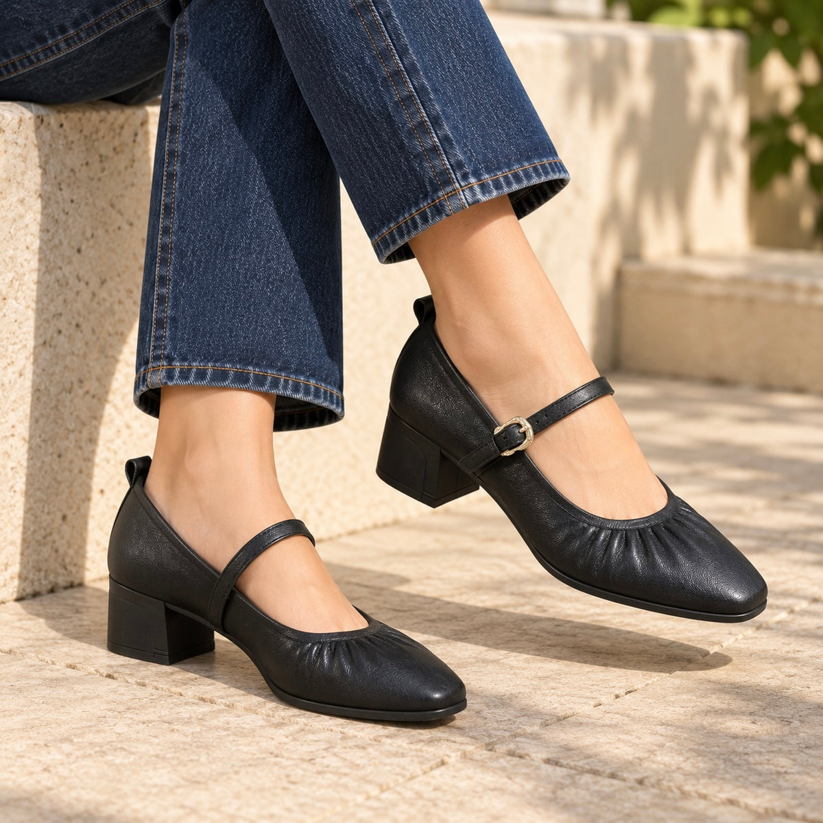 Carla Premium Mary Jane Block Heel Loafers