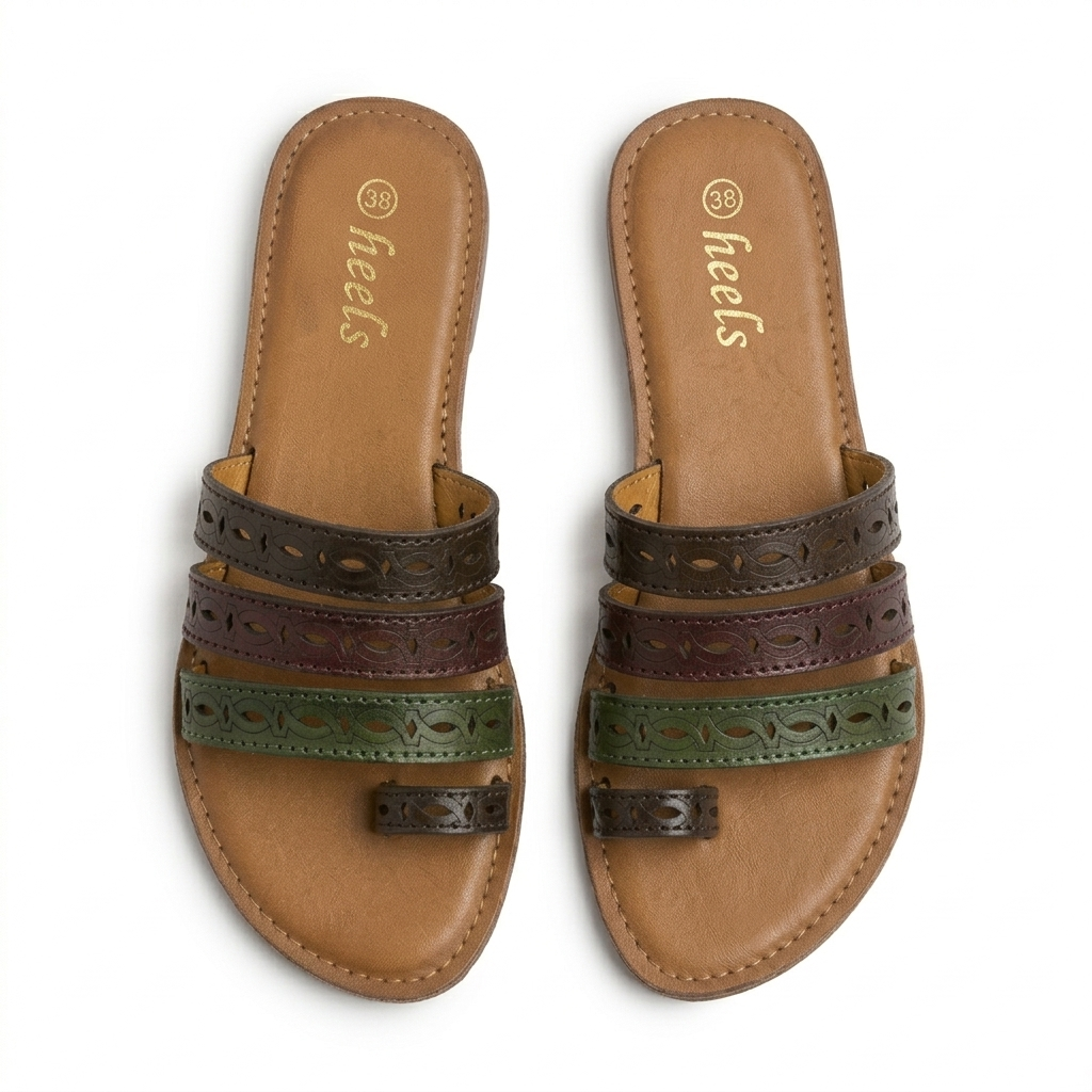 Delma Leather Strap Thumb Flat Sliders
