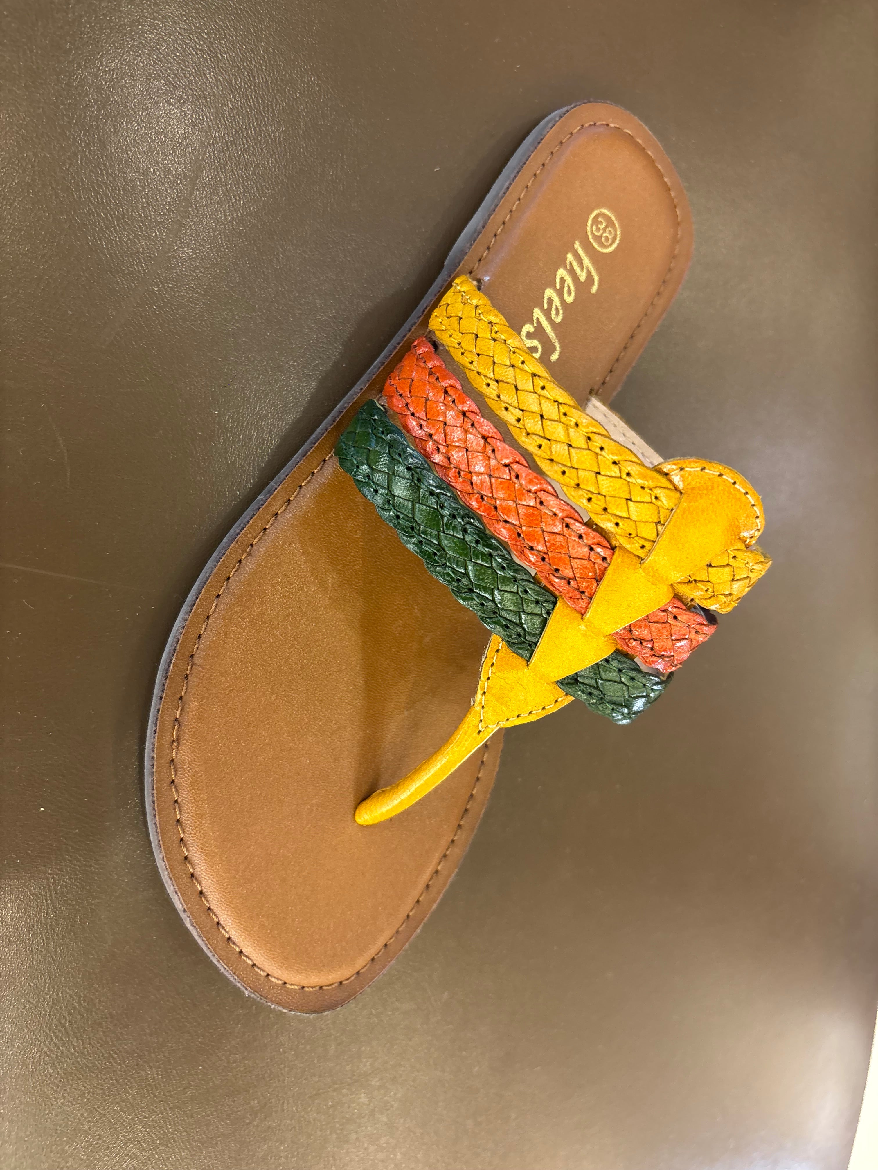 Kylie Leather Woven Strap Flat Slippers
