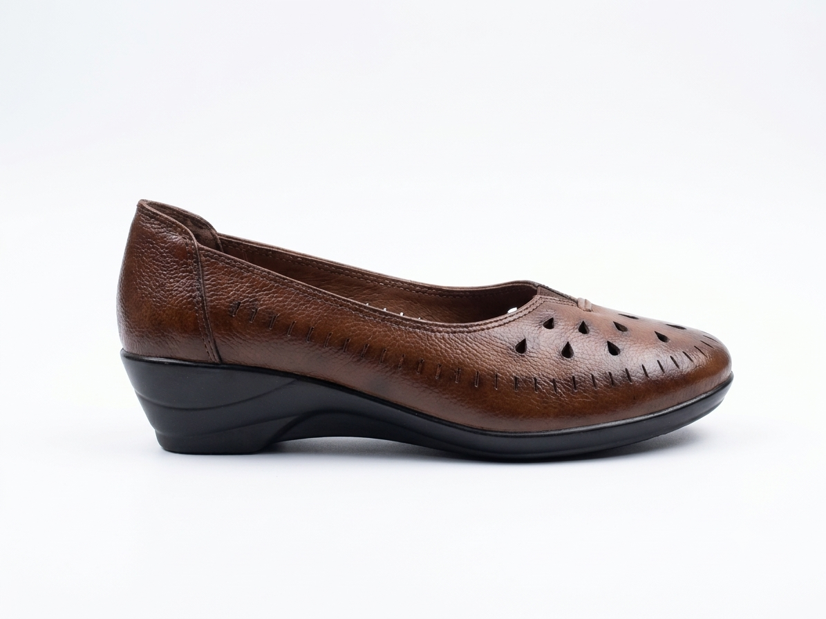 Lynda Perforated Leather Wedge Ballerinas