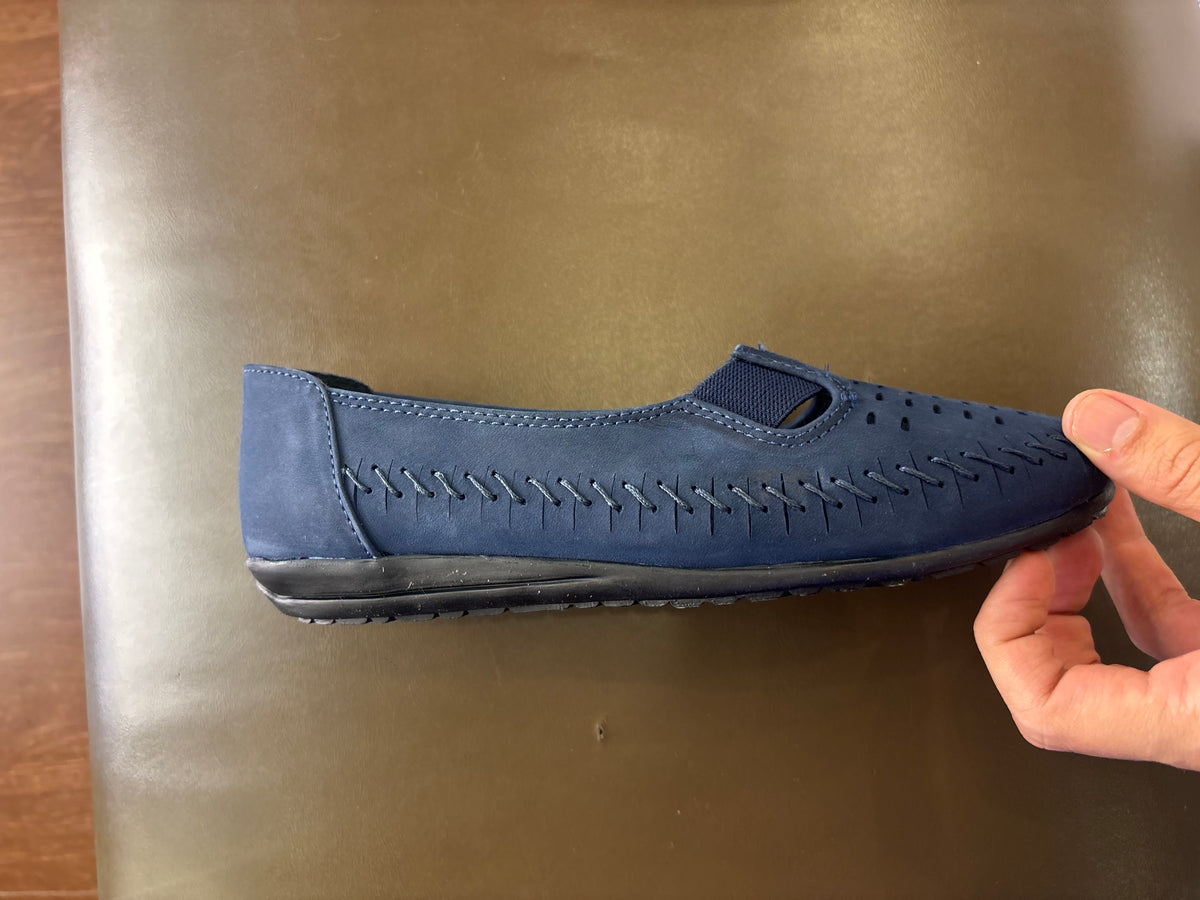 Paulina Nubuk Perforated Leather Ballerinas in Navy - The Heels India