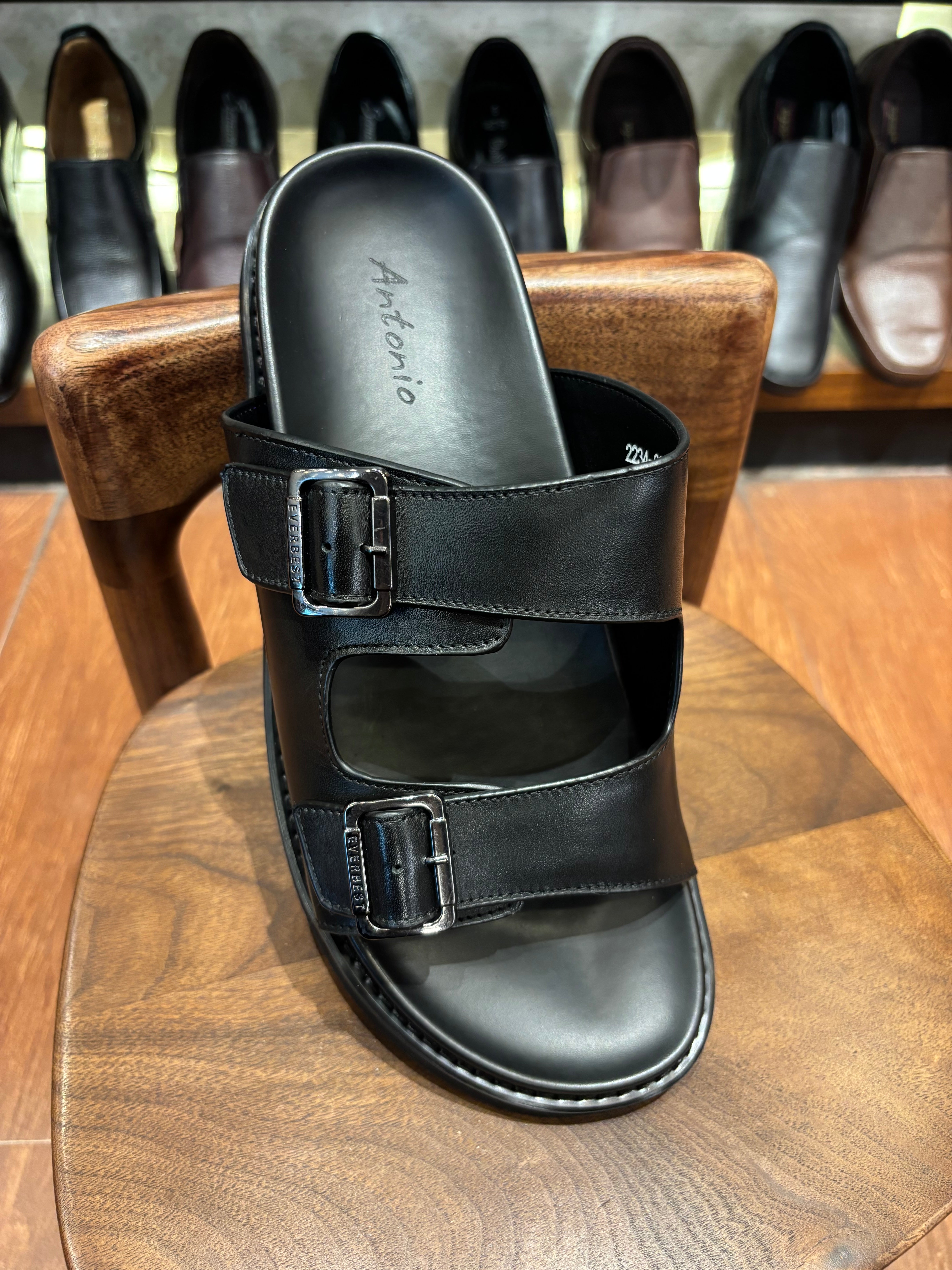Kai Premium Leather Double Strap Sliders