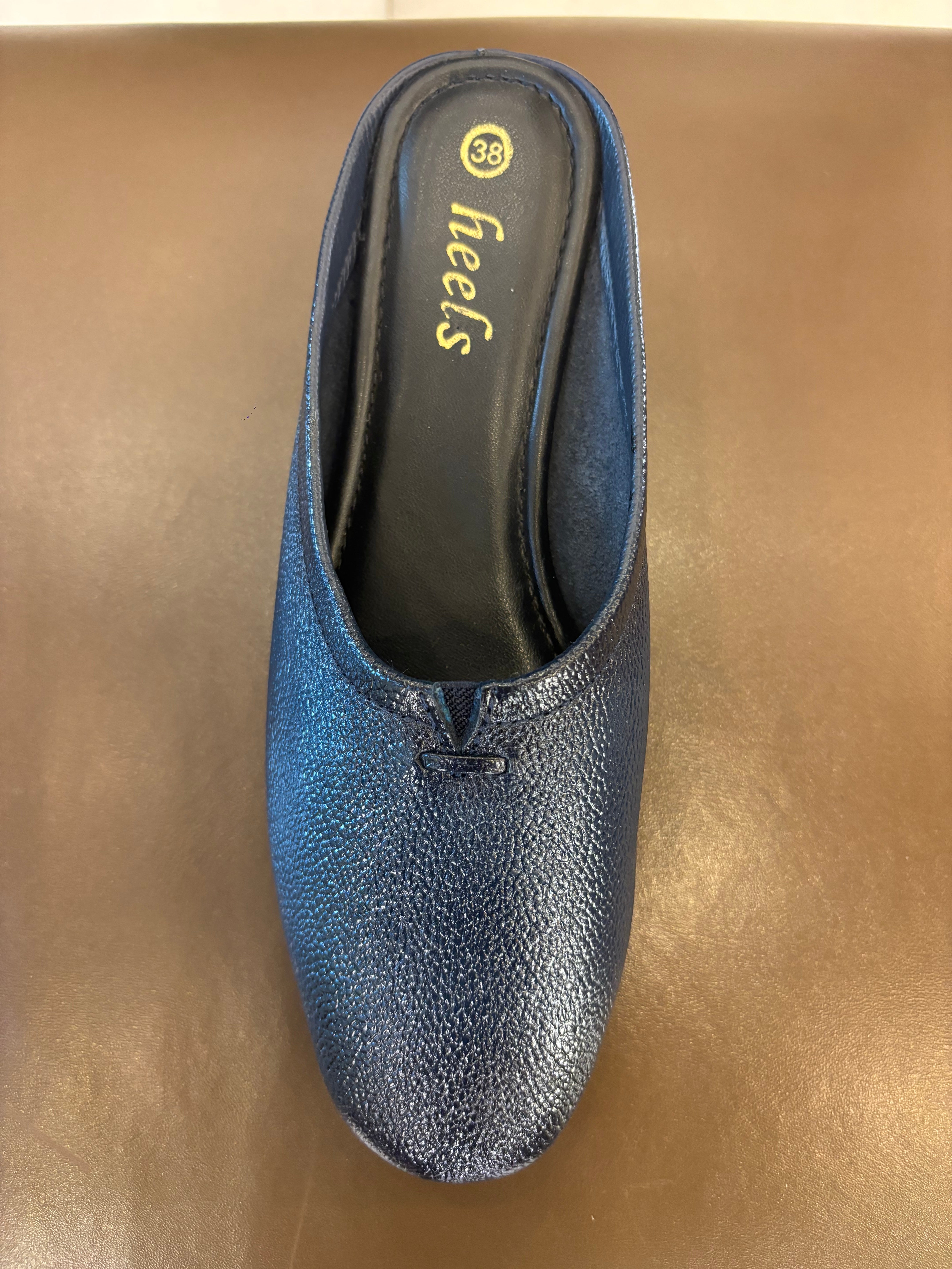 Cherie Leather Back Open Wedge Heel Mules