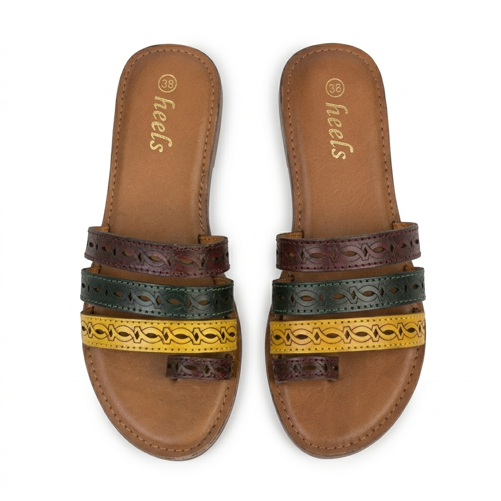 Delma Leather Strap Thumb Flat Sliders