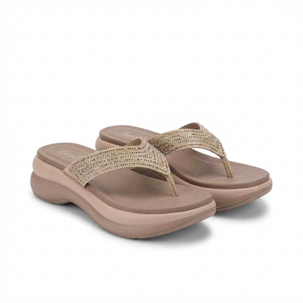 Noreli Cushioned Chunky Bling V Strap Slippers