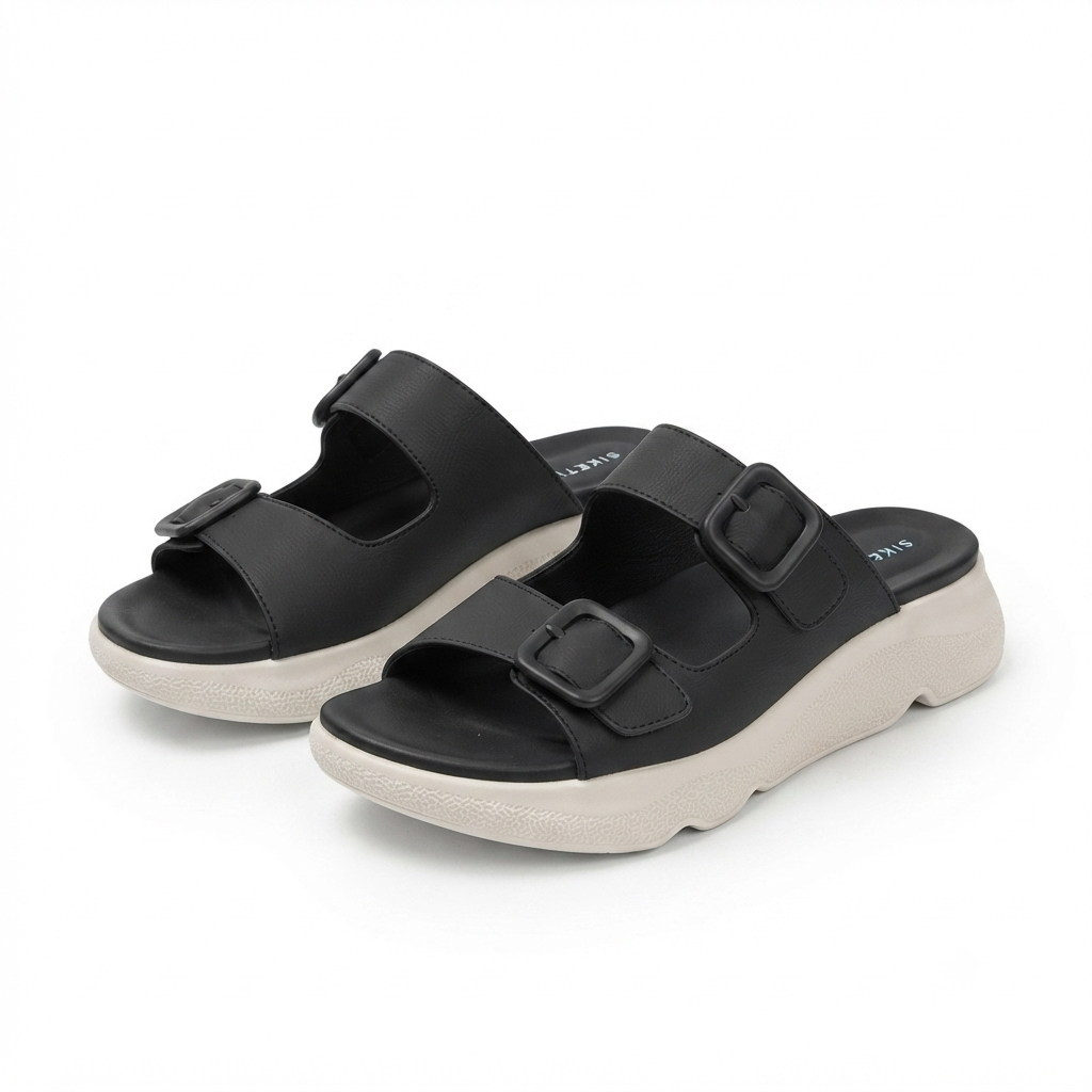 Suzy Lite Comfort Chunky Summer Slippers in Black - The Heels India