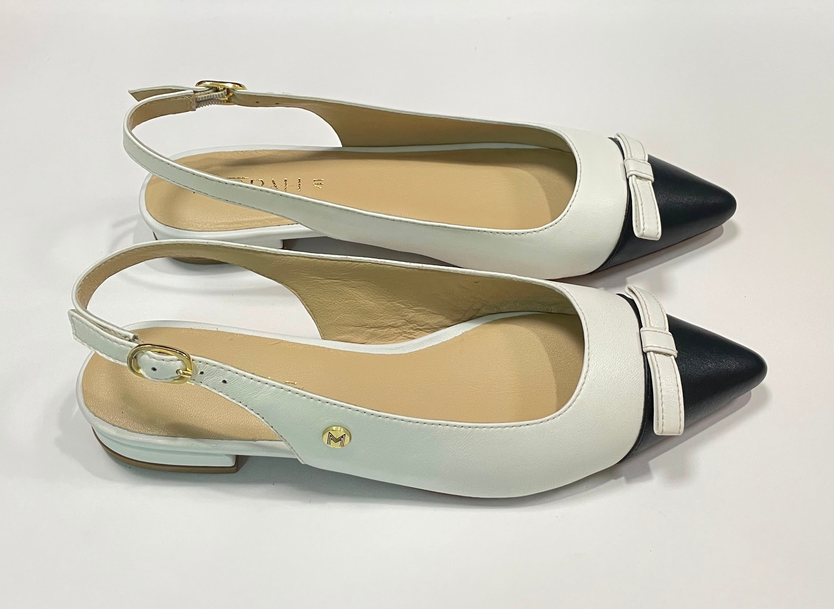 FLAUNT Premium Leather Pointed Toe Slingback Bow Ballerinas - The Heels India