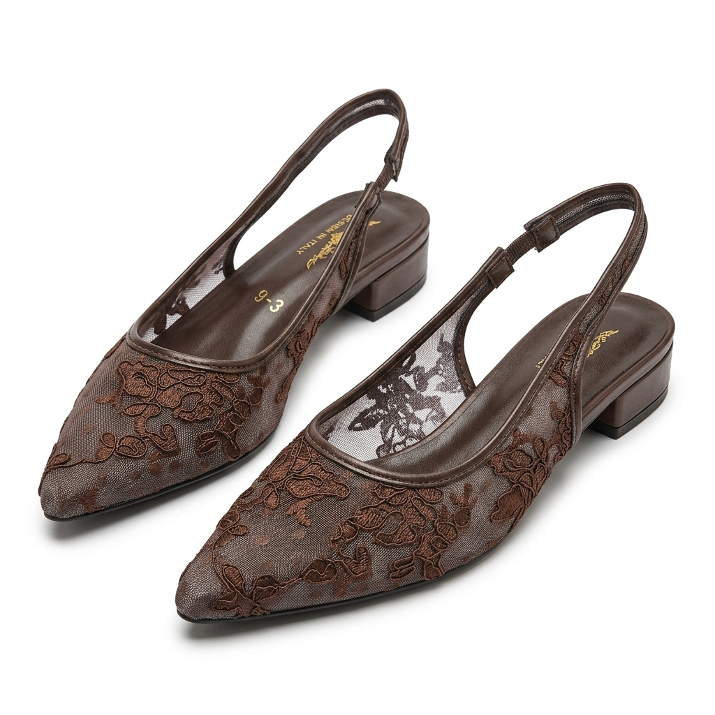 Carmen Mesh Hand Embroidered Sling Back Pointed Ballerinas
