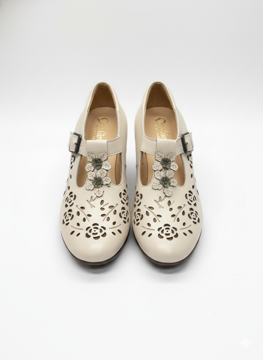 Bloom Premium Leather Perforated Ankle Strap Summer Sandals - The Heels India