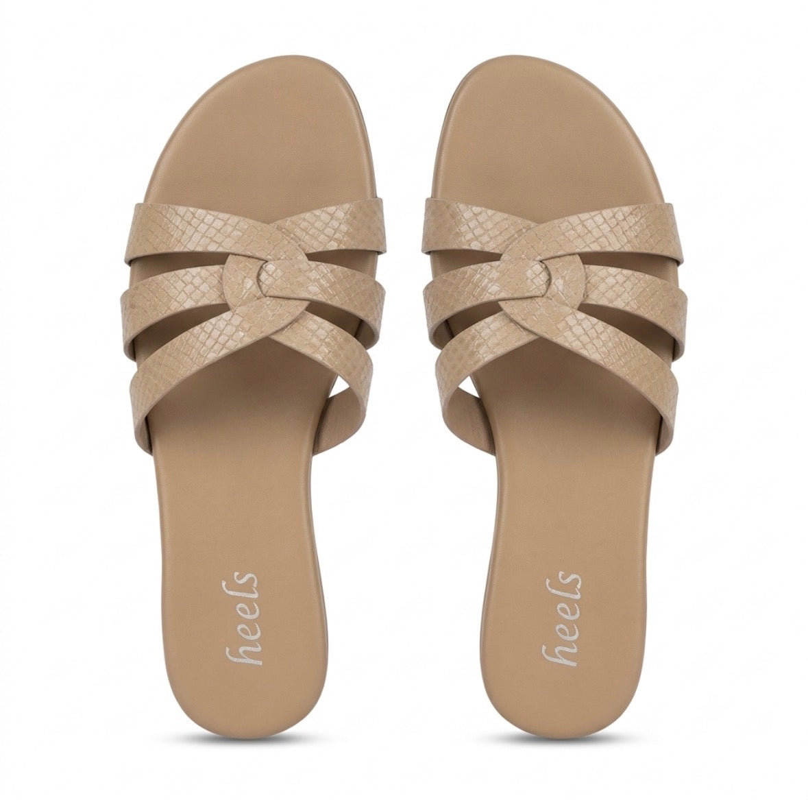 Delphine Cushioned Flat Sliders in Beige - The Heels India