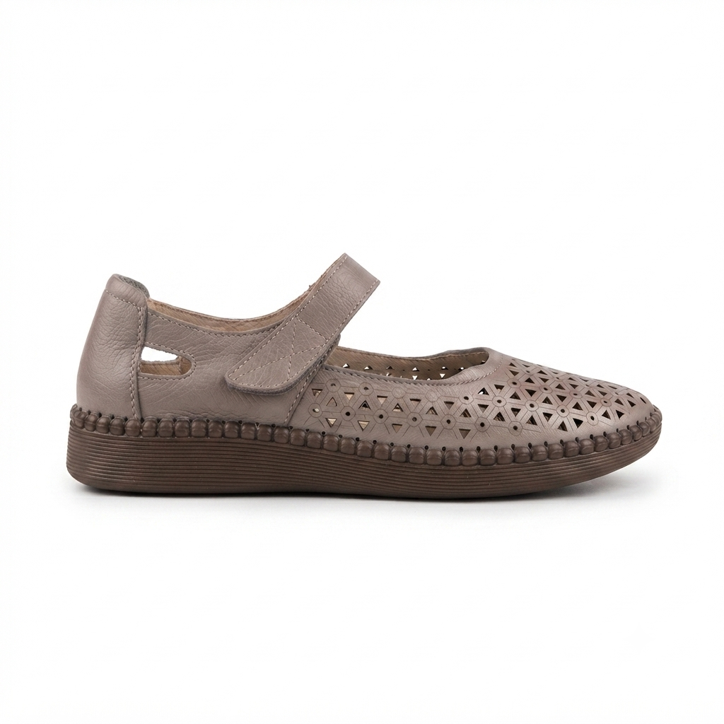 Melissa Leather Velcro Strap Perforated Cushioned Loafers