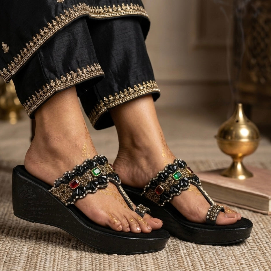 Noor Embellished Ethnic Fancy Wedge Heels