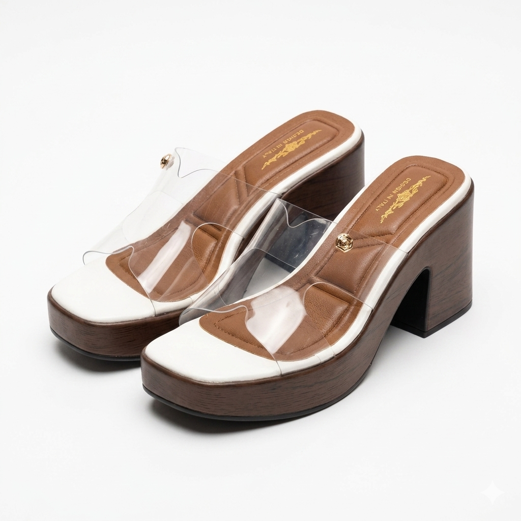 Elsa Platform Transparent Peep Toe Block Heels
