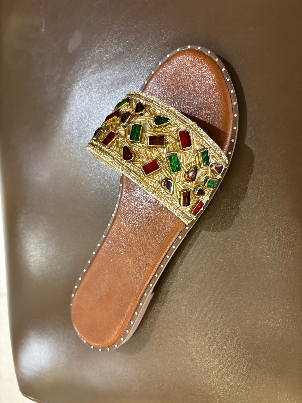 Noori Ethnic Bling Cushioned Slippers in Gold - The Heels India