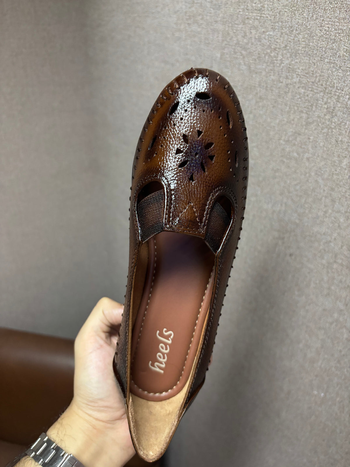 Ines Perforated Leather Wedge Ballerinas