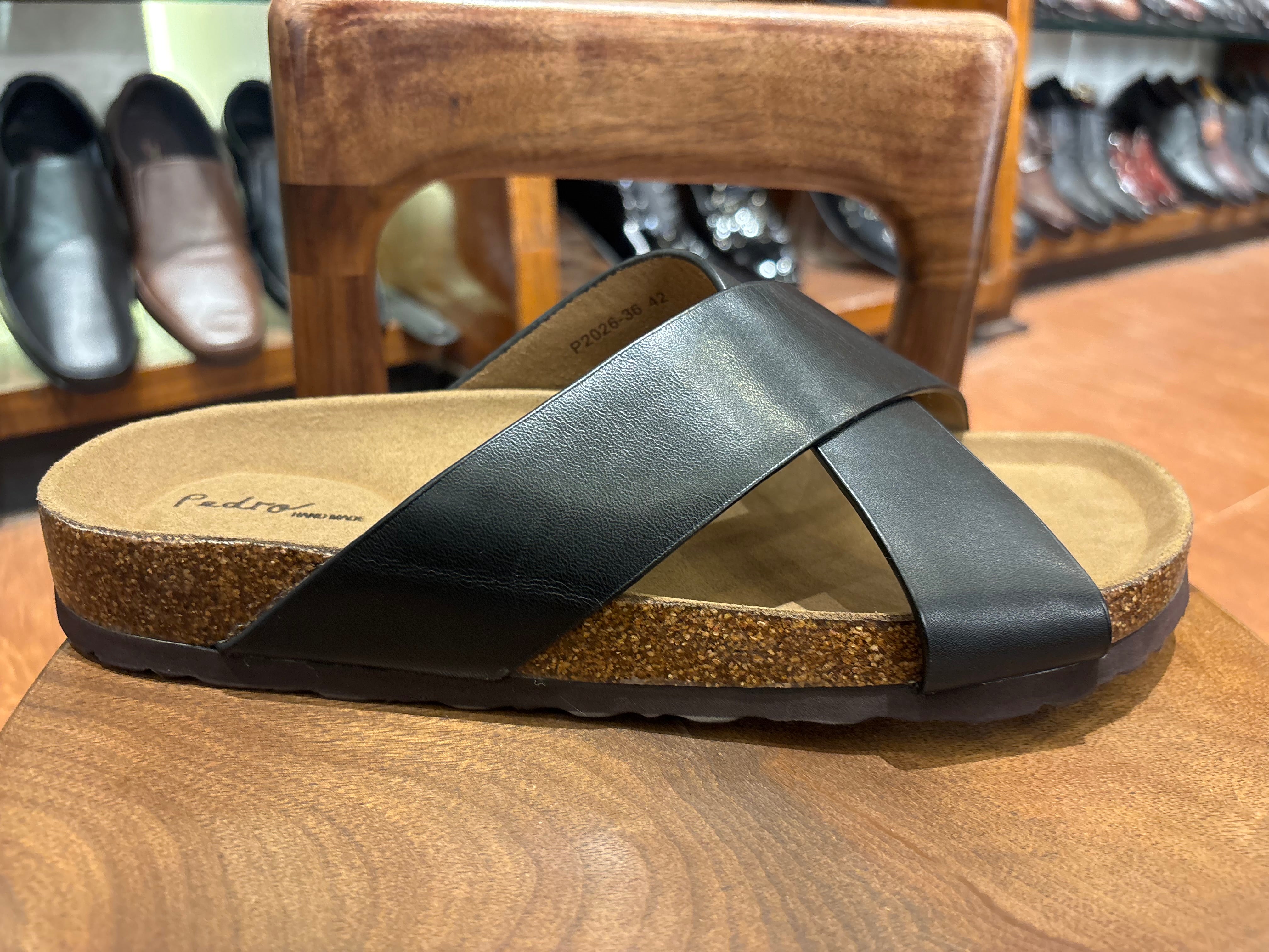 Edward Black Cross Cork Slippers Men - Lifestyle Shot