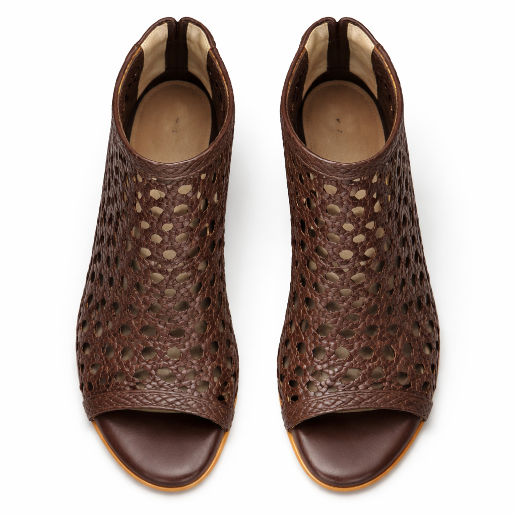 TESSA Premium Leather Mesh Gladiator Peep Toe Block Heels