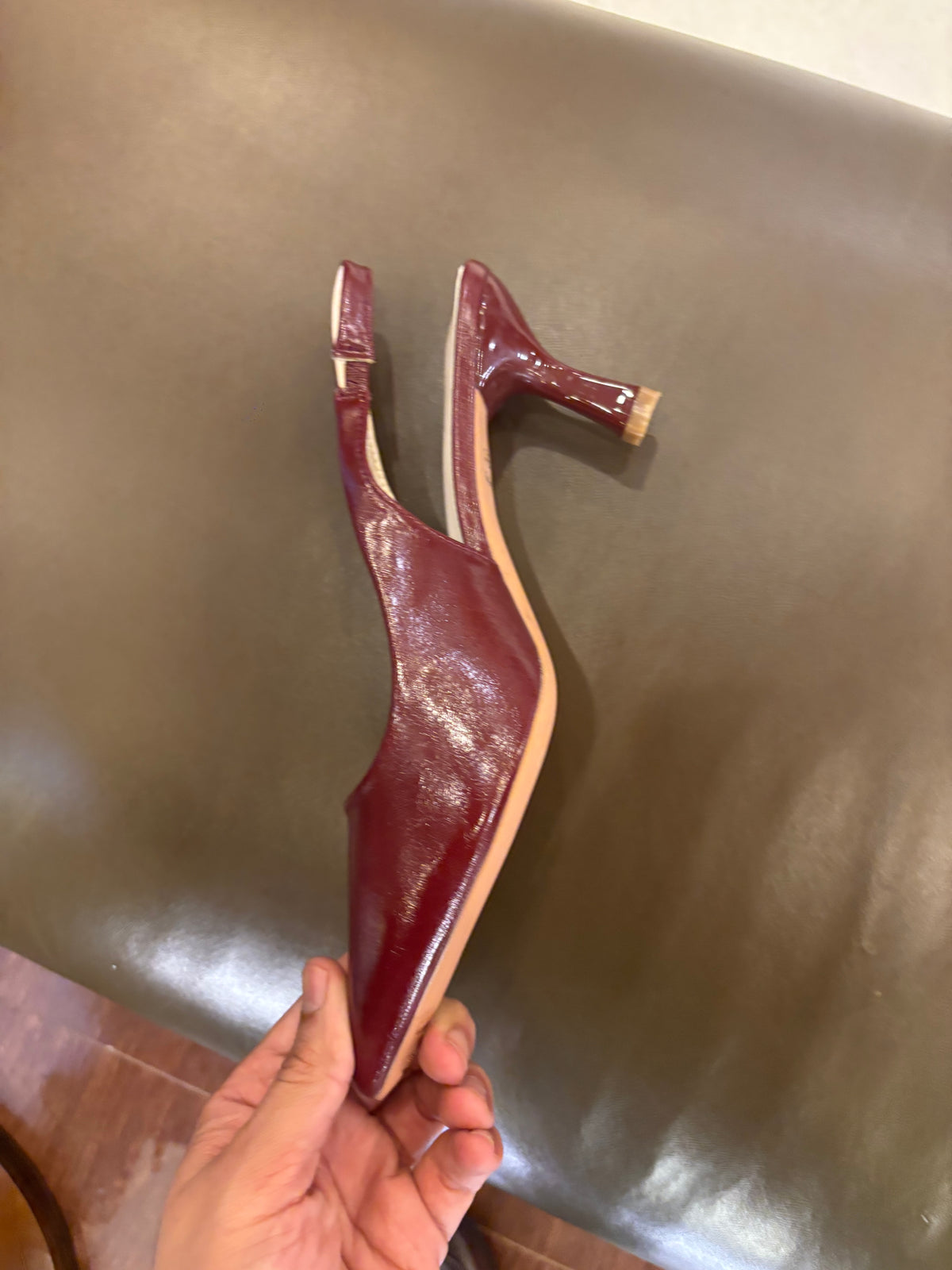 Zara Classic Sling Back Kitten Heel Pumps in Maroon - The Heels India