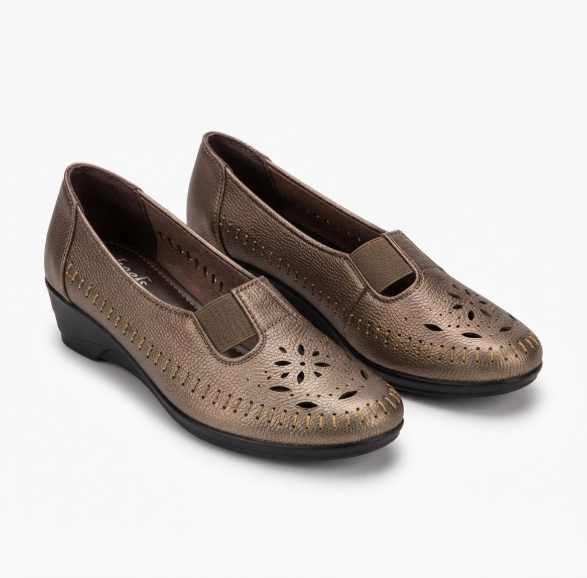Ines Perforated Leather Wedge Ballerinas