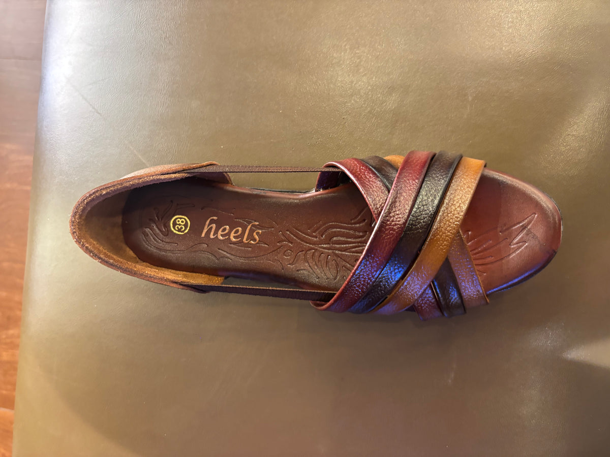 Georgia Rainbow Leather Crisscross Sandals in Rust - The Heels India