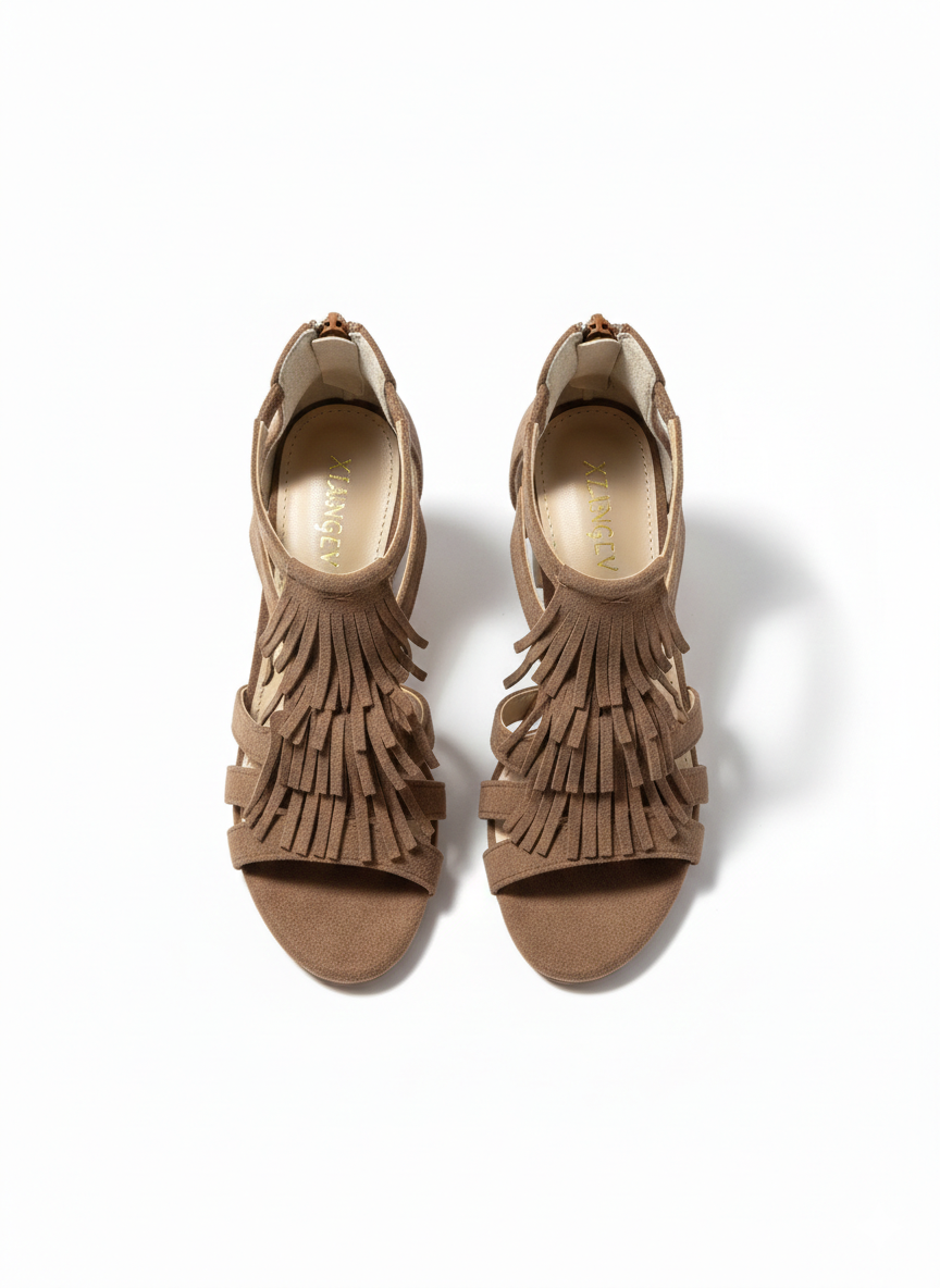 Canyon Breeze Suede Fringe Block Heel Summer Sandals