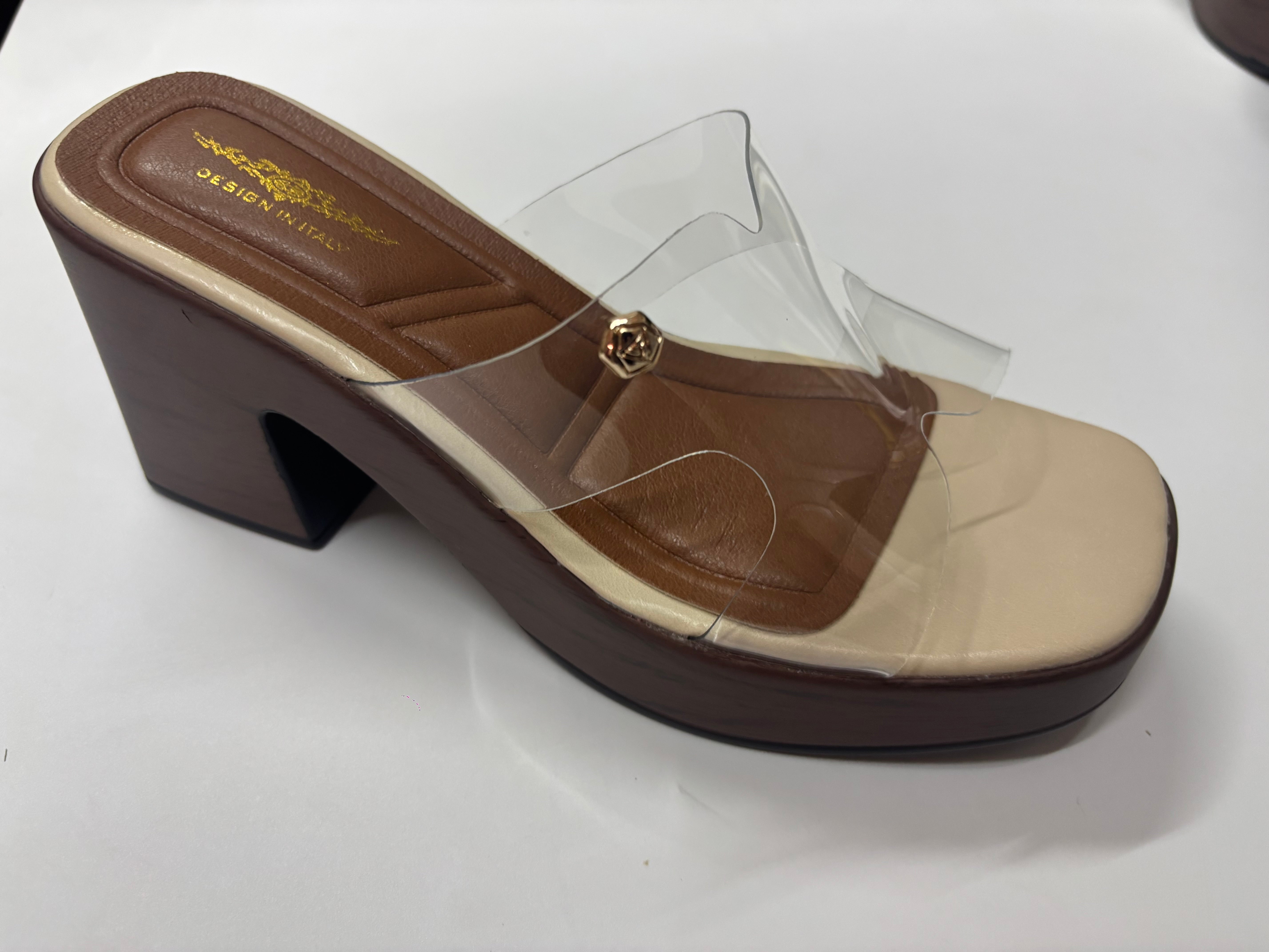 Elsa Platform Transparent Peep Toe Block Heels