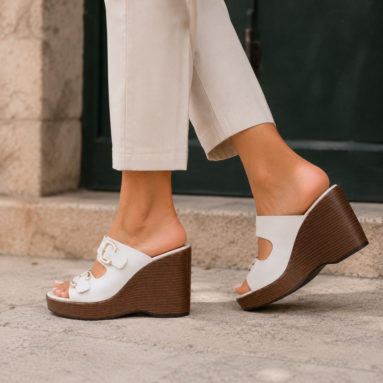 Beryl Platform Double Strap Wedge Heels
