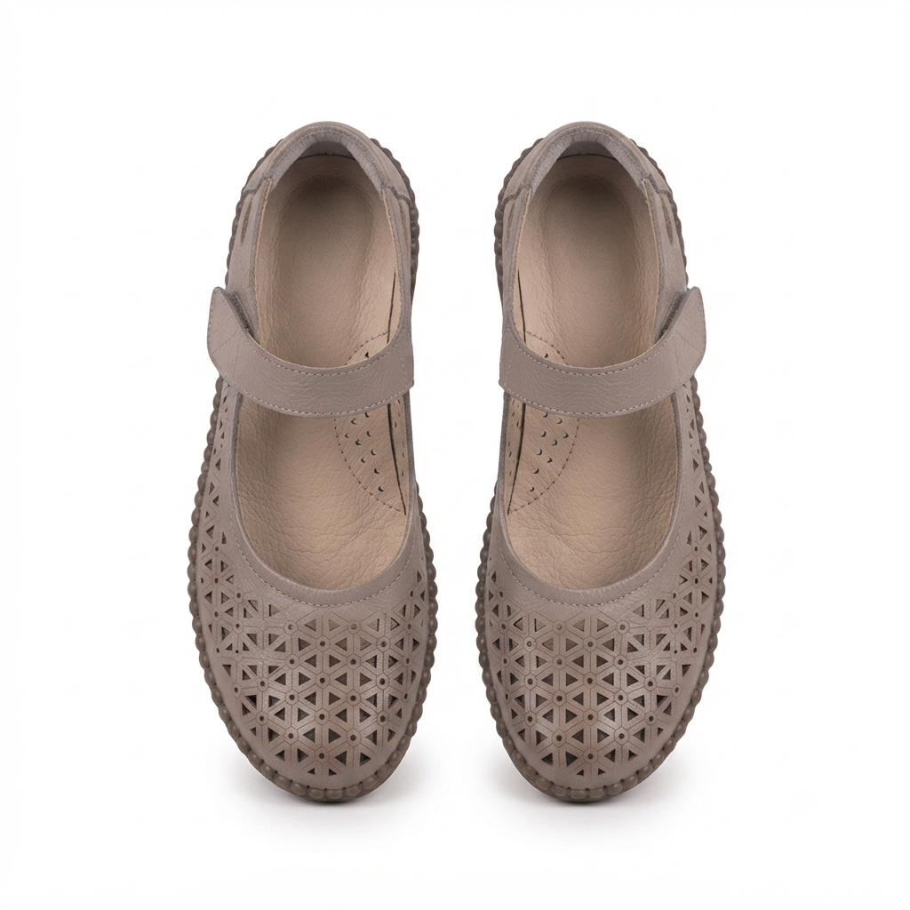 Melissa Leather Velcro Strap Perforated Cushioned Loafers