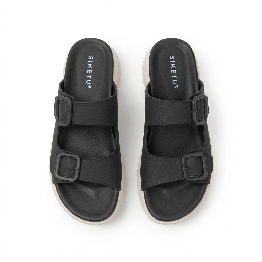 Suzy Lite Comfort Chunky Summer Slippers in Black - The Heels India