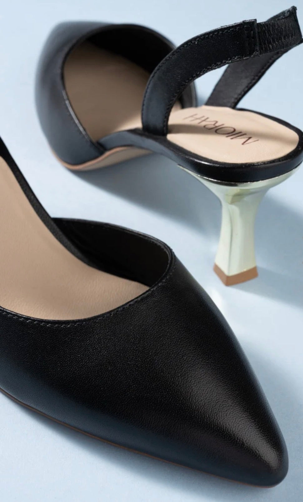 GLEAM Luxury Leather Sling Back Kitten Heels