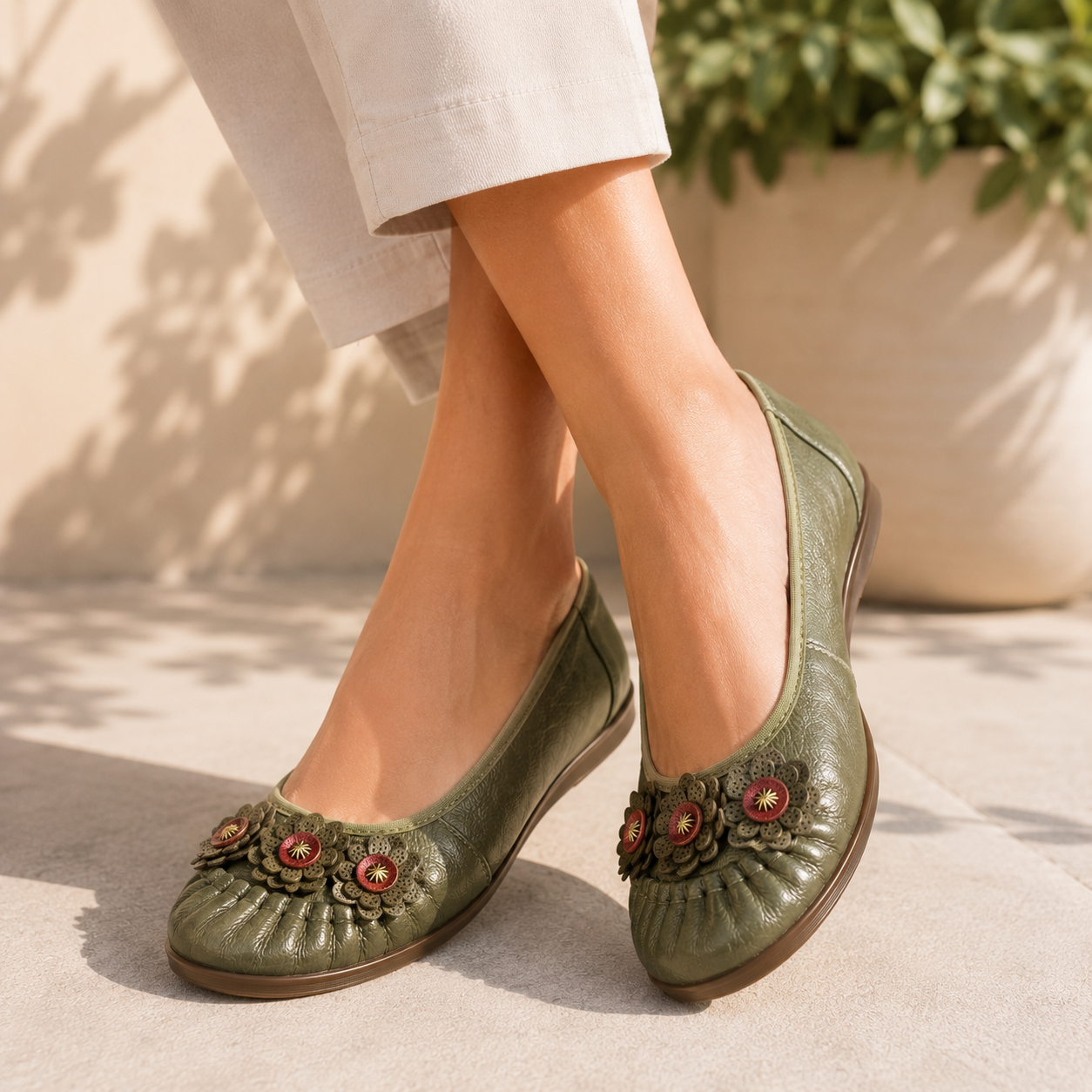 Flora 4.0 Premium Leather Cushioned Ballerinas