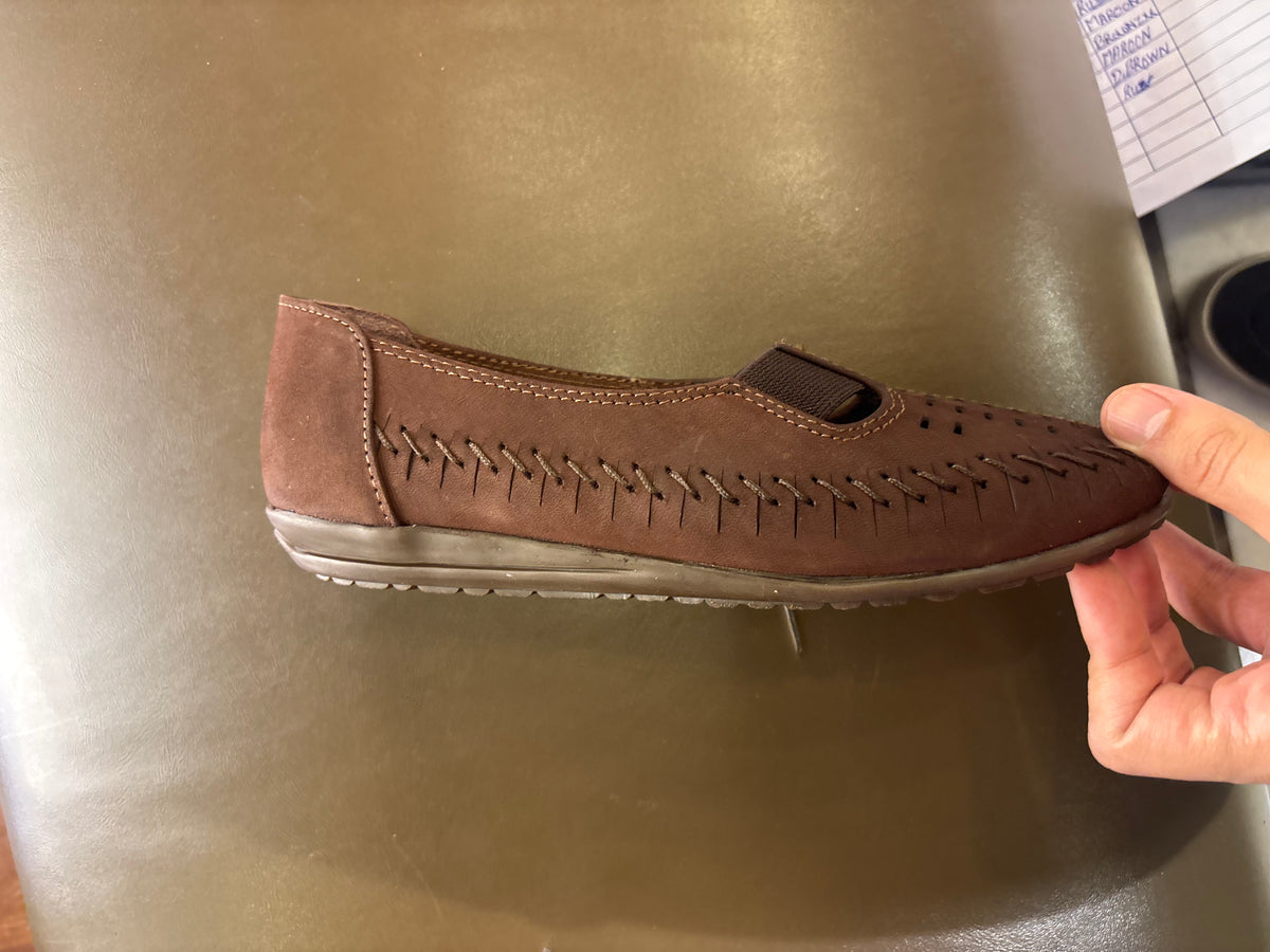 Paulina Nubuk Perforated Leather Ballerinas in Brown - The Heels India
