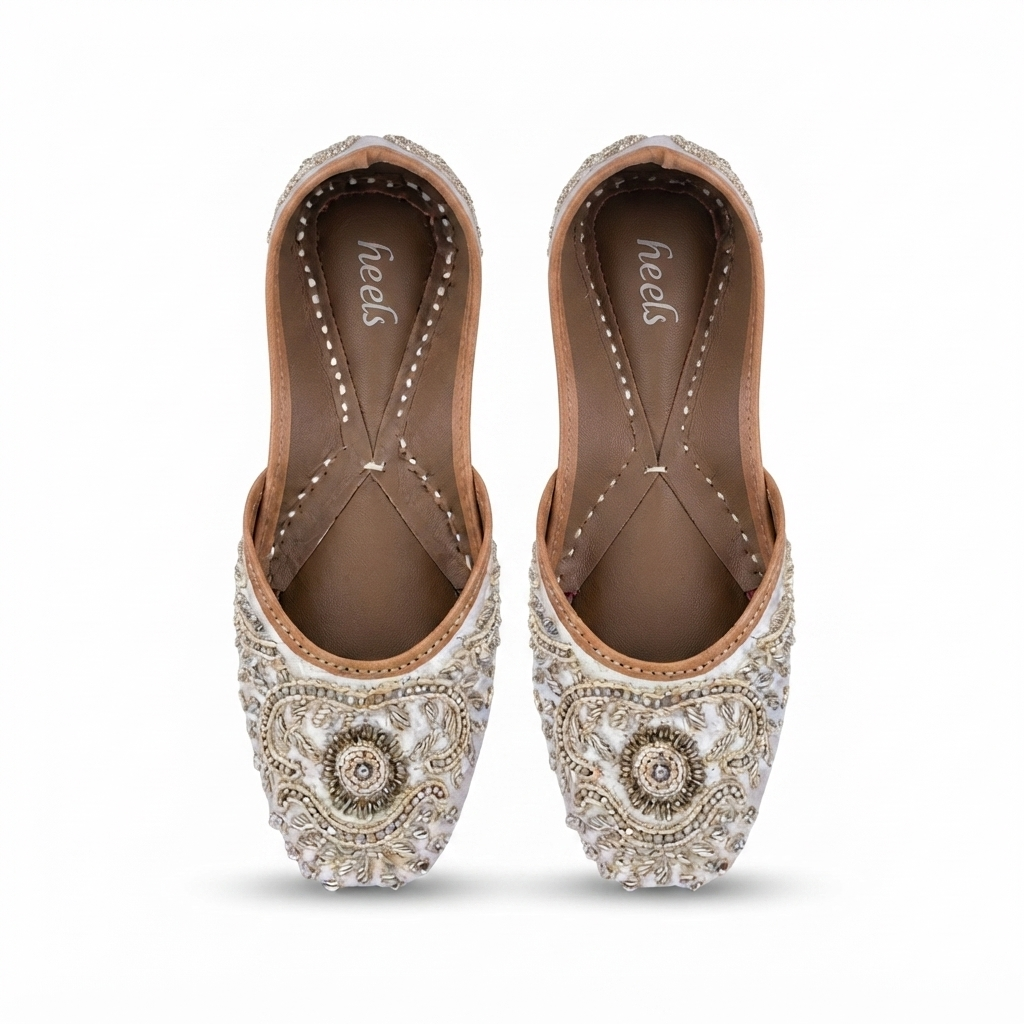 Yasmin Handcrafted Leather Juttis White - The Heels India