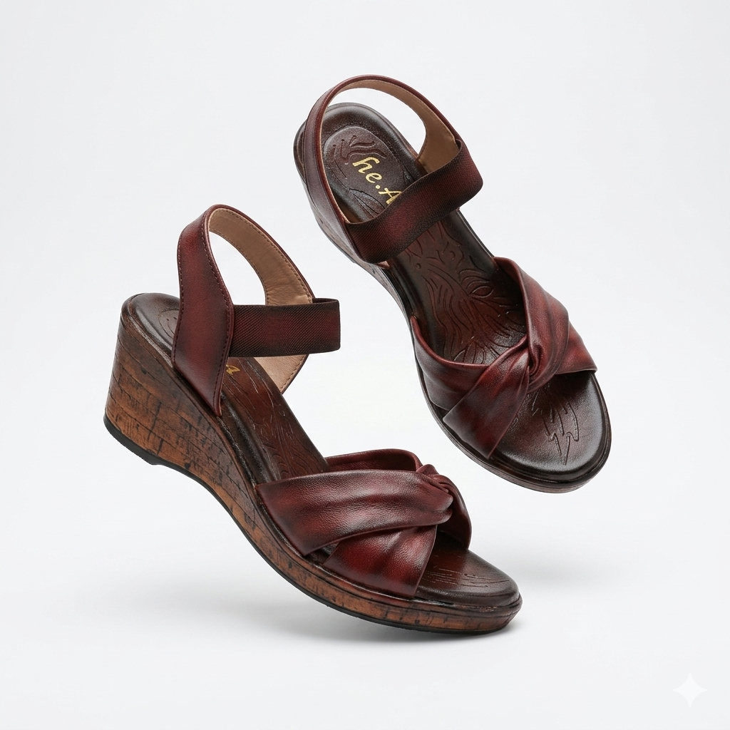 Renard Leather Soft Napa Cross Wedge Heel Sandals
